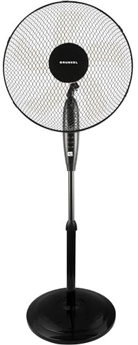 Grunkel Ventilador de Pie FAN-165 de 50W- 16 40cm de diametro con 3 Velocidades y 5 aspas, Altura Regulable hasta 118cm. Cabezal inclinable, oscilación automatica 90° y cable de 1,4m - 50W (Negro)