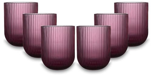 ARCA, Set di 6 Tumbler in Pasta di Vetro, per 6 Persone, Bicchieri Ideali per la Tavola, Resistenti e Duraturi, Lavabili in Lavastoviglie, Collezione Eternity, Colore Porpora, 250 ml