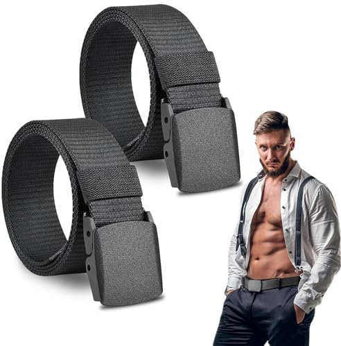 CYZBL 2 Stück Herren Guertel, 123cm Militärische Taktische Gürtel, Verstellbarer Canvasgürtel, Dauerhaft Gürtel Ohne Löcher, Stufenlos Verstellbarer Stoffgürtel, Unisex Gürtel Keine Metallschnalle