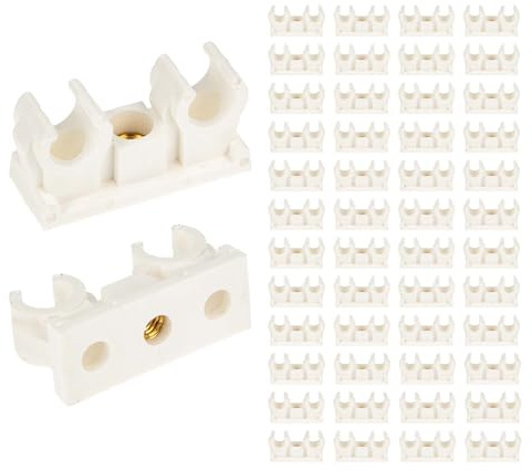 tecuro Dubbel – rörklämma set 12 mm – 50 stycken – plast vit, med mässing – gängad bussning M6