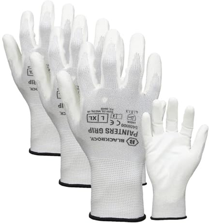 Blackrock Lightweight Painter's PU Grip Safety Work Gloves, Mens Womens Sensitive Precision Working, Ideal For Painting & Decorating, Electronics, Assembly, Light Handling - Size Large (Pack of 3)