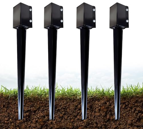 ARIFARO Lot de 4 supports d'ancrage pour poteaux de clôture 90 x 90 mm Hauteur totale 81 cm