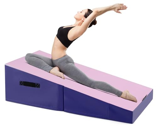 GOPLUS Vikbar gymnastikmatta, sned träningsmatta, bärbar yogamatta med lutningsvinkel och handtag, mjuk golvmatta, träningsmatta, halkfri för hemmet, yoga, gymnastik, träning (rosa)