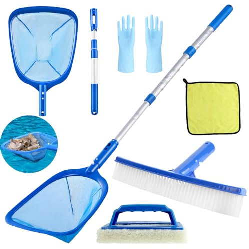 ROTKUSZ Retino Piscina Pulizia, 6PCS Kit Pulizia Piscina, Retino per Piscina con Asta Telescopica in Alluminio da 44-88 CM, Rete a Maglia Fine, Retina Raccogli Foglie, Retino Piscina Professionale