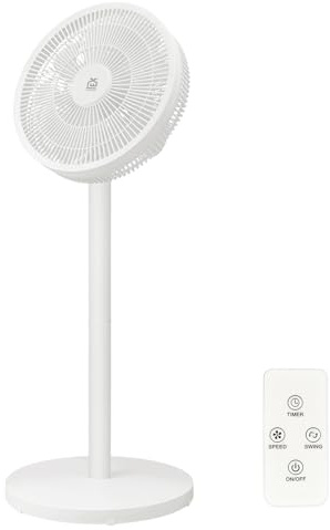 Ventilateurs sur pied avec tige amovible, 3 niveaux de vitesse, Oscillation à 90° + inclinaison à 35°, télécommande incluse, Mode d’économie d’énergie de 50 W pour chambre, bureau, salon (Blanc)