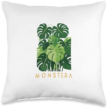 Hand Drawn Monstera in Colour Window Leaf Plant Natural Throw Pillow