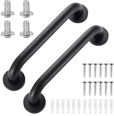 FZYCOM 2 Pieces Grab Rails for Bathtubs and Showers, Grab Rail Hand Rails for Elderly, Bath Handles, Toilet Handicap Elderly Senior Assist Bathroom Safety Handrail, Length 30cm, Black