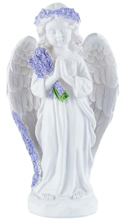 Brizoria Beautiful Guardian Angel Statue Praying Angel Figurines with Lavender Resin Outdoor Angel Statues for Garden Yard Decorations Catholic Home Decor Religious Birthday Gifts for Women