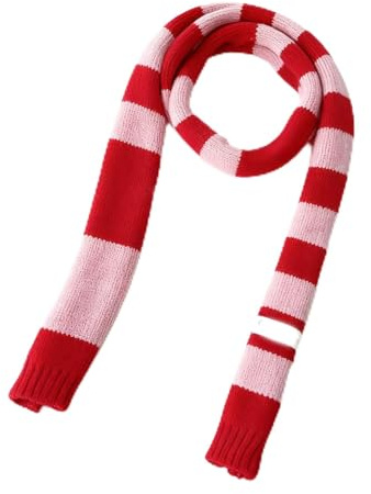 Wnzdp Skinny Scarf for Women Uk, Pink White Narrow Striped Scarf for Women Show the Charm, Versatile Fashion Dressing Accessory Knitted Scarf for Neck Hair and Waist