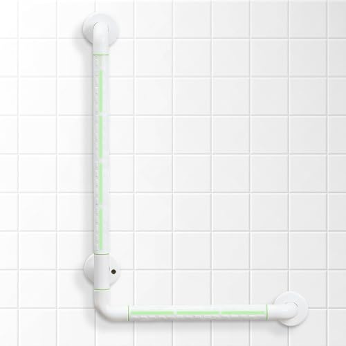 Maniglie per anziani, a forma di L, per vasca da bagno e alzarsi, antiscivolo, con fluorescenza, portata: 70 x 40 cm, colore: bianco
