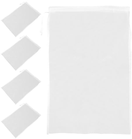 Garneck Lot de 5 Sachets Filtrants Réutilisables en Maille Fine 30X45 CM pour Lait Végétal Jus de Fruits et Vin Filtre Alimentaire à Mailles Fines pour Préparation de Laits de Noix et