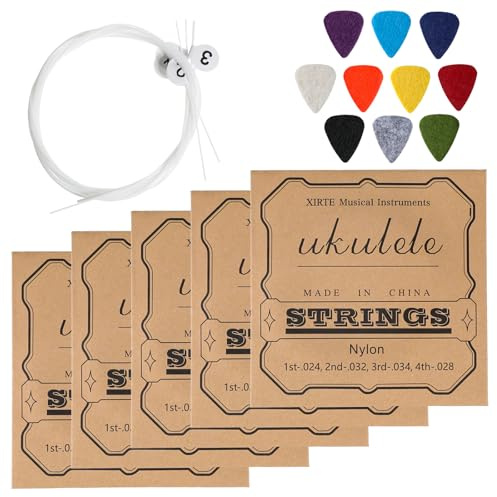 5 Sets Nylon Ukuleles String Set with 10 Felt Picks, Soprano Ukulele Strings, Soprano (21 Inch) Concert (23 Inch) Tenor (26 In)