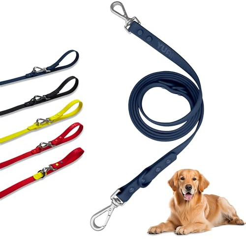 Correa Impermeable para Perro, Correa de Perro Resistente de Doble Extremo, Correa de Nailon recubierta de PVC, fácil de Limpiar, 3 Longitudes o 2 Cachorros (Azul Marino, L)