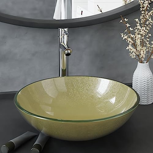 Genérico Lavabo de baño Grifo&desagüe de Empuje Vidrio Templado Dorado,Bricolaje,Fontanería,Piezas para fontanería,Lavabos y fregaderos,Lavabos,Oro,3098459