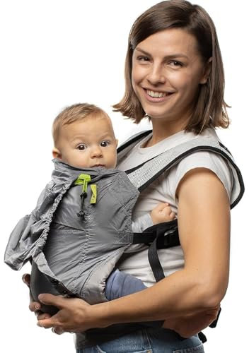 Boba Air Ultraleichte Babytrage & Kindertrage (7-20 kg) - Selbstverstauende Baby Trage mit 2 Tragepositionen, Hüftfreundlich & Ergonomisch mit Kapuze (Grau)