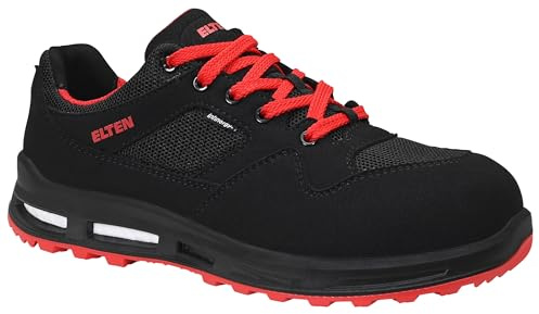 ELTEN Sicherheitsschuhe LAKERS XXT Low ESD S1P, Herren, Textil, Kunststoffkappe (leichter als Stahlkappe), leicht, sportlich, Schwarz/Rot, Größe: 46