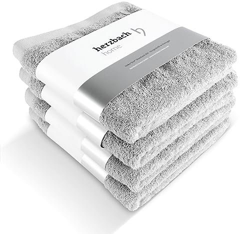 herzbach home Premium Handtücher 50 x 100 cm 4er-Set (Silbergrau) – Hochwertige, weiche & saugstarke Handtücher in Bester Qualität – 100% natürliche Baumwolle