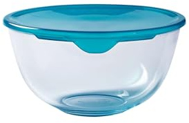 Pyrex Microwave Safe Classic Round Glass Dish Plastic Lid 1.0 Litre Blue (Pack of 2)