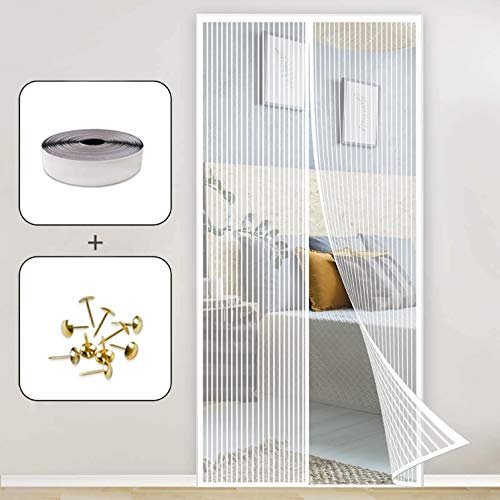 GOUTUI Moustiquaire AimantéE Porte Fenetre, 120x210cm Anti Insectes Mesh Curtain Store Moustiquaire Fermeture Automatique pour Les Portes, Fenetre, Porte d'Entrée Chambre, Blanc A
