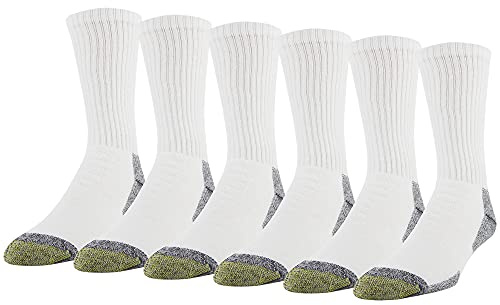 Gold Toe Men's 656s Cotton Crew Athletic Socks, Multipairs, White/Grey Work (6-Pairs), Large (Pack of 6)