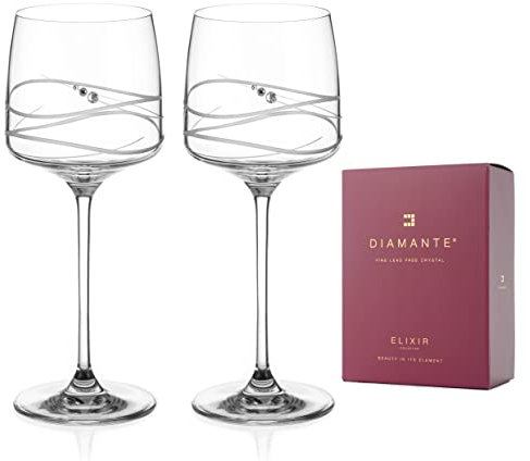 DIAMANTE Red Wine Glasses Pair - 'Soho' - Embellished with Crystals - Gift Box of 2