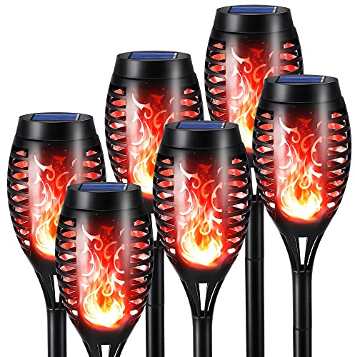 Geemoo 6 Pack Solar Flickering Dancing Flame Lights Red Waterproof Solar Torch Lights for Outdoor Garden Patio Pathway Yard Driveway Halloween Decorative