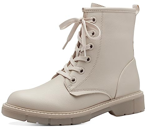 MARCO TOZZI Stivaletti Donna con Lacci in Pelle Sintetica Bassi, Cream, 38 EU