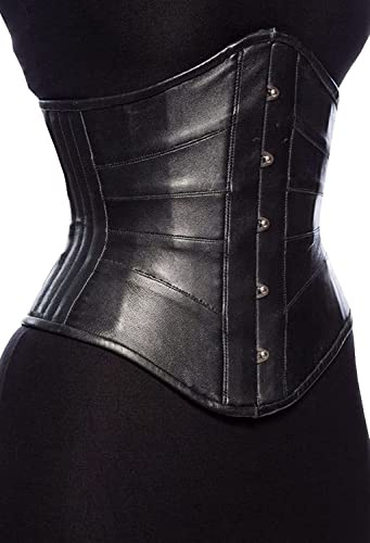 Naveed Corsé de piel auténtica de vacuno, corsé bajo el pecho, corsé para entrenamiento de cintura y reducción de cintura, alta calidad, Negro , 38