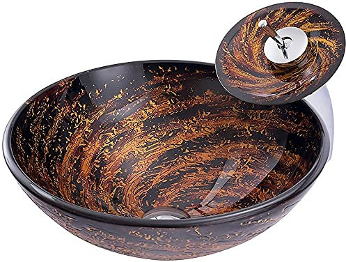 Washbasin Countertop tempered washbasin Countertop round washbasin Hand washbasin with waterfall faucet, drainer, thickness 12cm