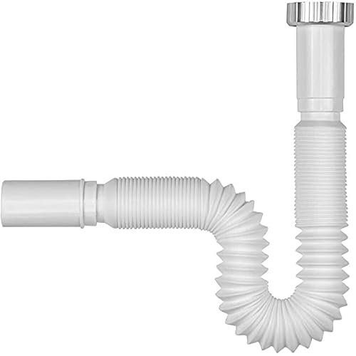 Schläfer 439308 | Sifone Flessibile Universale Adatto a Tutti i Tipi di Lavandino, Lavatoio e Lavabo di Bagno e Cucina, Tubo di Scarico Estensibile e Comprimibile da 1 1/2, Colore Bianco