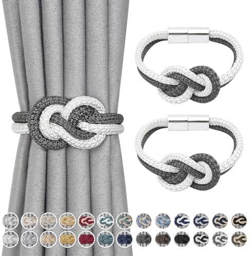 Pretty Jolly: Set di 2 fermatenda magnetici in stile nordico semplice elegante e decorativo per la casa, le finestre, grigio scuro e bianco