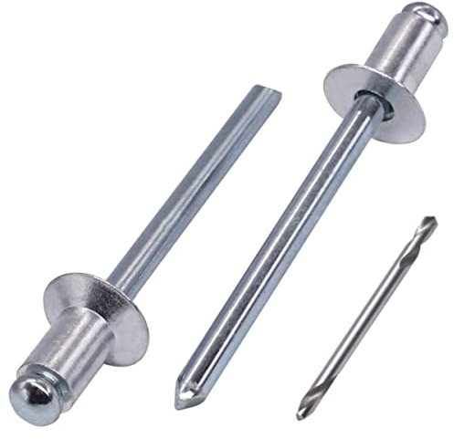 SKIR'CO 50 rivetti ciechi in alluminio 5,0 x 8 mm, mandrino in acciaio, rivetti pop, testa a cupola, rivetti DIN 7337, punta da trapano inclusa