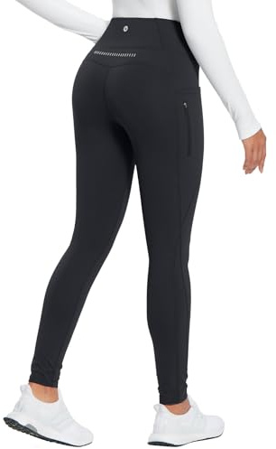 baleaf 30'' Women's Fleece Lined Leggings Tall Water Resistant High Waist Winter Running Hiking Pants Zipper Pockets Black M