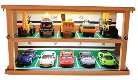 Modèle de scène de Simulation 1:32 2 étage en Bois Massif Parking modèle scène Simulation modèle de Voiture Garage Jouet Stockage Cache-poussière avec lumière