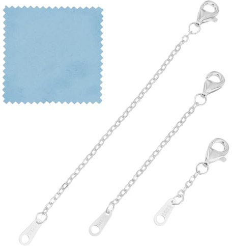 GOMAKERER 3 Pcs 925 Sterling Silver Necklace Extenders, 1, 2, 3 inches Chain Extenders for Necklaces Bracelet Anklet for Women Jewelry Making, Silver