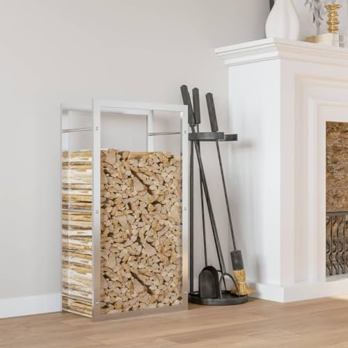 Cinyiqo Firewood Rack 50x28x94 cm Stainless Steel Firewood Holders Indoor Wood Stove Outdoor Fireplace Heavy Duty Wood Stacking Wood Storage Kit for Fireplace Tool