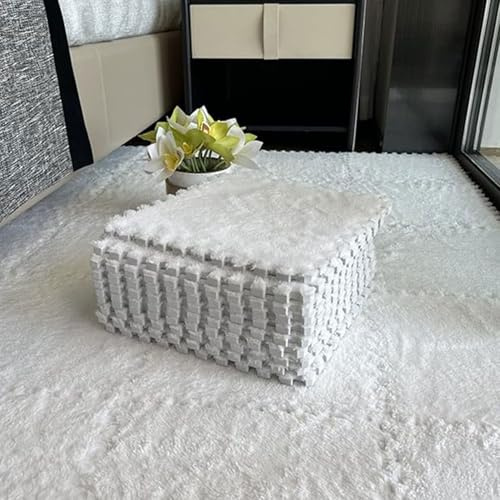 12 pezzi di tappetino in schiuma di peluche ad incastro, piastrelle per moquette per soggiorno e camera da letto, piastrelle di schiuma incastrabili per il gioco (Bianco, 30 cm*30 cm*1,25 cm)