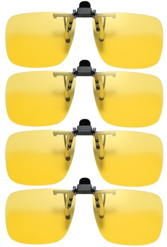 FIBOUND Lot de 4 Lunettes de Conduite Nocturne Polarisees - Clip Anti-Eblouissement Relevable Homme Femme, Réduit la Lumière des Phares, Vision Nocturne Améliorée pour Plus de Sécurité