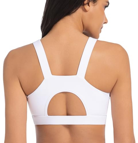 Betaven Sports Bras for Women with Sewn-in Molded Cups, Medium-High Support Racerback Workout Tops, Athletic Running Crop Tank Top,White,M