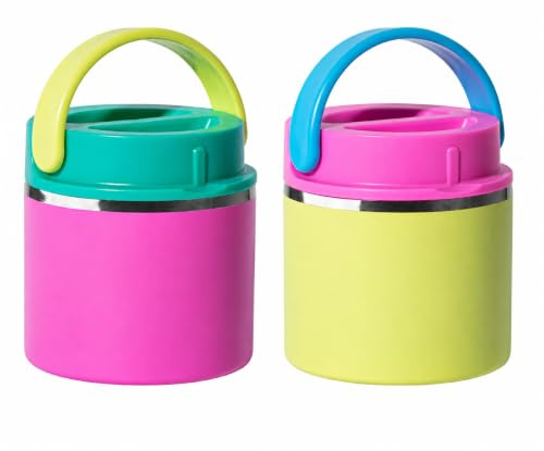 ThermoFlask 20 oz Insulated Food Jar, 2-Pack, Pink and Blue, Hot 12 Hours Cold 24 Hours (Pink and Yellow)