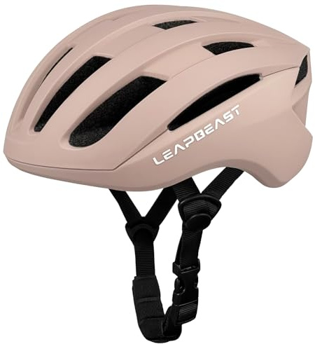 LeapBeast Leichter City-Helm für Damen und Herren, Einfacher Roadhelm, Optimal Belüfteter & Anpassbarer Fahrradhelm Mit Antibakteriellen Polstern für Erwachsene (Hellbraun, L（58-61CM）)