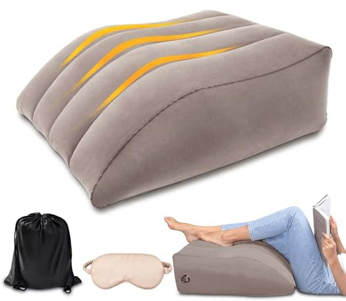panemy Cuscino per gambe sollevate gonfiabile, Cuscino per gambe con mascherina per dormire e borsa, ergonomico per alleviare le gambe, migliorare la circolazione, sonno, gravidanza e recupero
