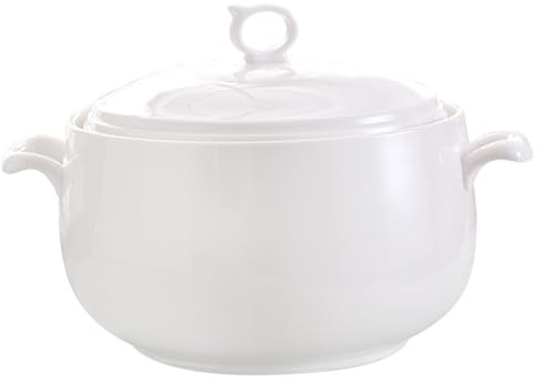 Muzrunq Sopera Redonda de cerámica de 3000 ml con Tapa, Resistente al Calor y con Asas, Apta para microondas, Ideal para decoración de restaurantes, hogar y Cocina.