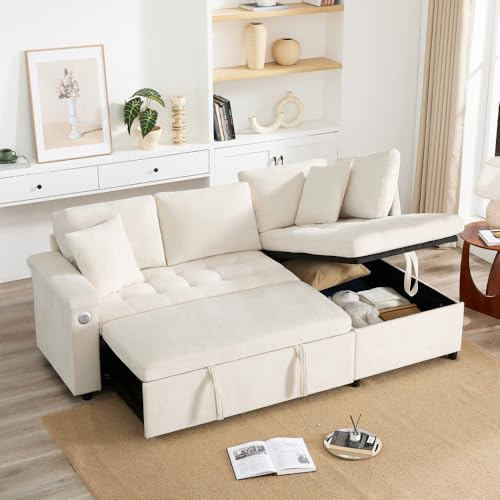 Sapgaks Divano ad angolo convertibile a L con USB, divano letto estraibile con funzione letto, divano convertibile a 3 posti divano 3 posti soggiorno tessuto Relax,dotato di spazio di archiviazione