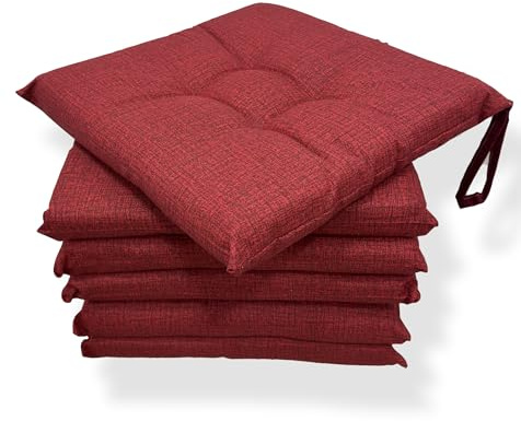 MENKËLL - Set 6 Cuscini Sedia da Cucina in Cotone - Cuscini Coprisedia Universali 40x40 cm - Cuscino 4 punti con Lacci di Fissaggio Imbottiti 100% Made in Italy (Rosso/Bordeaux, 40x40 cm)
