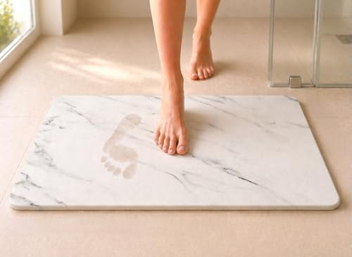 edihome, Alfombra Diatomita Baño, 40x60 cm, Piedra de Secado Rápido, Antideslizante, con Lija, Alfombrilla Rígida Absorbente, Antimoho, para Ducha y Baño (Mármol)