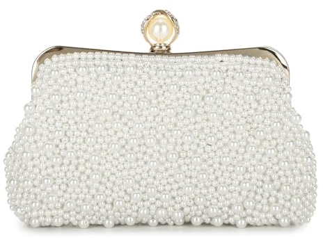 SUKUTU Bolsos de embrague de perlas para las mujeres bolso de noche boda novia hombro crossbody bolsa para fiesta, Blanco
