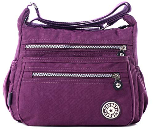 FiveloveTwo Damen Mode Nylon Schultertasche Shopper Hobo Tragetaschen Rucksack Umhängetasche Geldbörsen Tote Taschen für Alltag Büro Schule Ausflug Einkauf Dunkel Lila