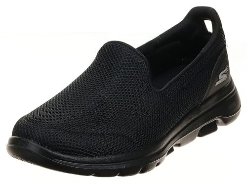 Skechers Women's GO Walk 5 Slip On Trainers, Black Textile Trim, 2.5 UK Wide