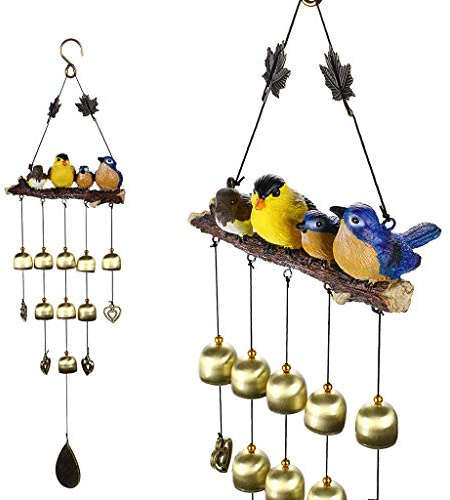 IGNPION 4 Birds Wind Chime Garden Windchimes for Outdoor Indoor Decor Perfect for Home Yard Decoration Come with Hook（Blue+Yellow）